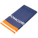 A folded white plastic table cover with blue and orange Denver Broncos logos.