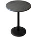 A round charcoal table with a black metal base.