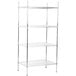 A metal Regency wire shelving unit with four shelves.