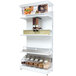 A white shelf with a Rosseto clear acrylic scoop bin for dry food.