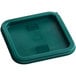A green square polypropylene lid for food storage containers.