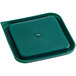 A green square polypropylene food storage container lid.