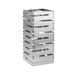 A stack of stainless steel metal cubes with a design.