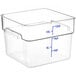 A clear plastic Choice food storage container with blue writing.
