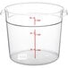 A Choice clear plastic food storage container with measurements on the side.