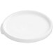 A white plastic lid with a handle.