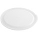 A white plastic lid for a round food storage container.