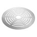 A round stainless steel grill top with a circular pattern and a circle in the center.