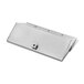 A silver stainless steel rectangular lid with a square button.