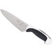 A Mercer Culinary Millennia chef knife with a white blade and black handle.