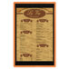 A Menu Solutions wood menu board with top and bottom black strips.