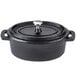 A case of 12 black cast iron Libbey mini oval dutch ovens with lids.