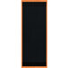 A black rectangular board with a wooden border and top and bottom orange strips.