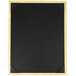 A black rectangular menu board with a wooden border and yellow corners.