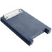 A blue wood Menu Solutions clipboard with a metal clip.