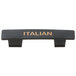 A black rectangular Tablecraft dispenser tag with orange Italian print.