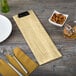 A customizable wooden Menu Solutions clip board with a fork and knife on it.
