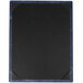 A black rectangular wood menu board with corner picture corners.