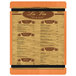 A Menu Solutions wood board for a restaurant menu with rubber band straps.