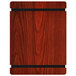 A mahogany wood Menu Solutions board with black rubber bands.
