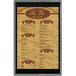 A customizable wood menu board for restaurants with top and bottom strips.