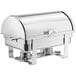 A Choice stainless steel roll top chafer with chrome accents on a counter.