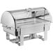 A silver Choice Deluxe full size chafer with a lid on a counter.