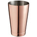 A copper-plated cocktail shaker tin with a stainless steel rim.