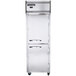 A silver stainless steel Continental Reach-In Refrigerator with two half doors.