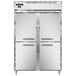 A Continental white shallow depth reach-in refrigerator with silver half doors.