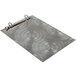 A Menu Solutions Alumitique aluminum clipboard with swirl patterned rings.