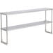 A long stainless steel Avantco double deck overshelf on a metal table.