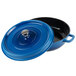 GET CA-005-CB/BK Heiss 3 Qt. Cobalt Blue Enamel Coated Cast Aluminum Brazier / Paella Dish with Lid Main Thumbnail 3