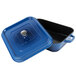 A cobalt blue rectangular roasting pan with a lid.