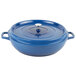 A cobalt blue enamel coated brazier with a lid.