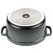 A black and silver GET Heiss enamel coated cast aluminum pot with a lid.