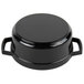 A black round GET Heiss cast aluminum bistro pot with a lid.