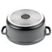 A gray and black GET Heiss cast aluminum pot with handles and a lid.