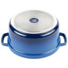 A cobalt blue and silver GET Heiss round dutch oven with a lid.