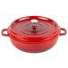 GET CA-005-R/BK Heiss 3 Qt. Red Enamel Coated Cast Aluminum Brazier / Paella Dish with Lid Main Thumbnail 2