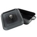A grey square roasting pan with a lid.