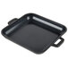 A black enamel coated cast aluminum square grill pan with handles.