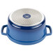 A cobalt blue and silver GET Heiss round Dutch oven with a lid.