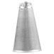 A close-up of a silver metal cone with a white cap.