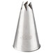 An Ateco silver metal cone-shaped piping tip with a hole.