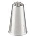 A silver metal Ateco grass piping tip with a metal cone and holes.
