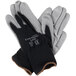 A pair of Cordova black nylon gloves with gray polyurethane palm coating on a white background.