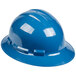 A close-up of a blue Cordova Duo Safety hard hat with a 4-point ratchet suspension.