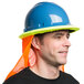A man wearing a blue Cordova Duo full-brim style hard hat with a safety vest.