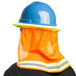 A construction worker wearing a Cordova blue and orange safety hard hat.